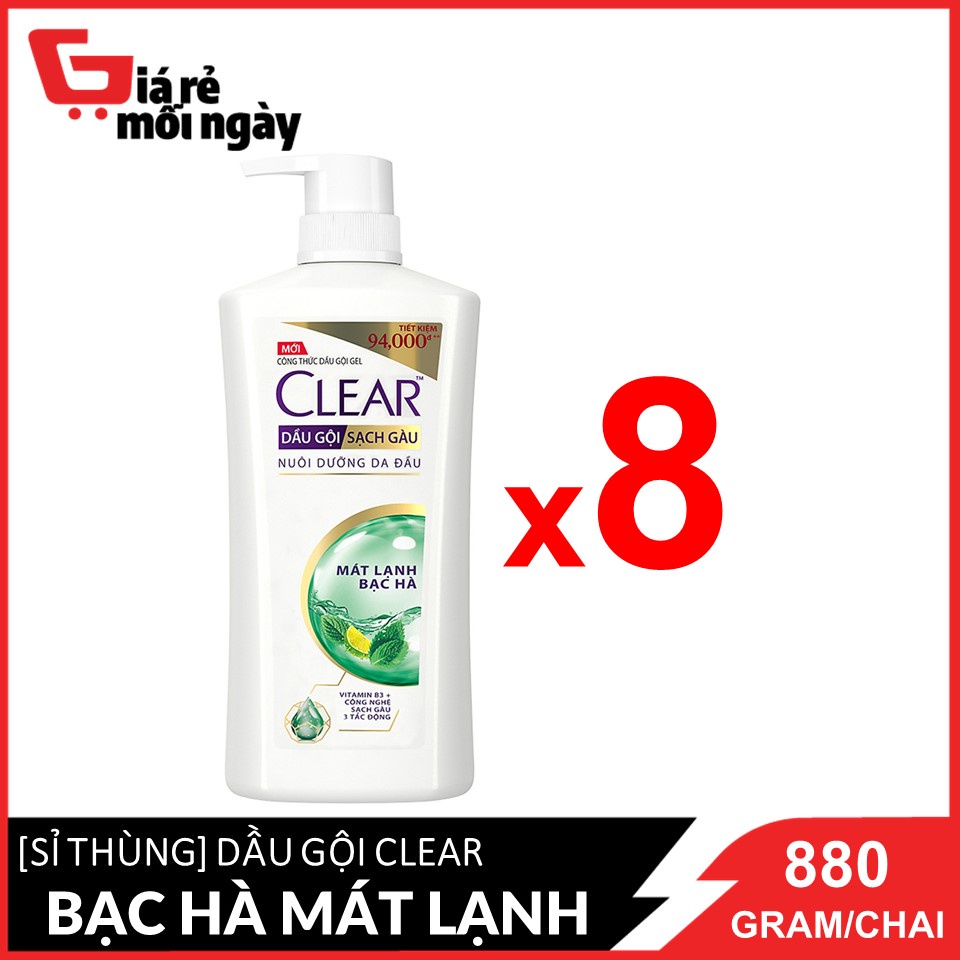 [HCM][Giá sỉ] Nguyên thùng Dầu gội Clear Bạc hà 900gx8