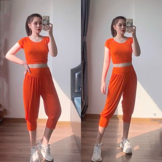 Bộ Quần Lửng Aó Croptop Alibaba Chất Cotton Mềm Tập Yoga, Zumba, Aerobic