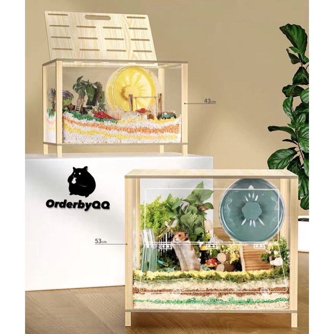 <ORDER> Chuồng/Lồng Hamster Gỗ Kết Hợp Mica Trong Suốt 60cm - KHÔNG PHỤ KIỆN