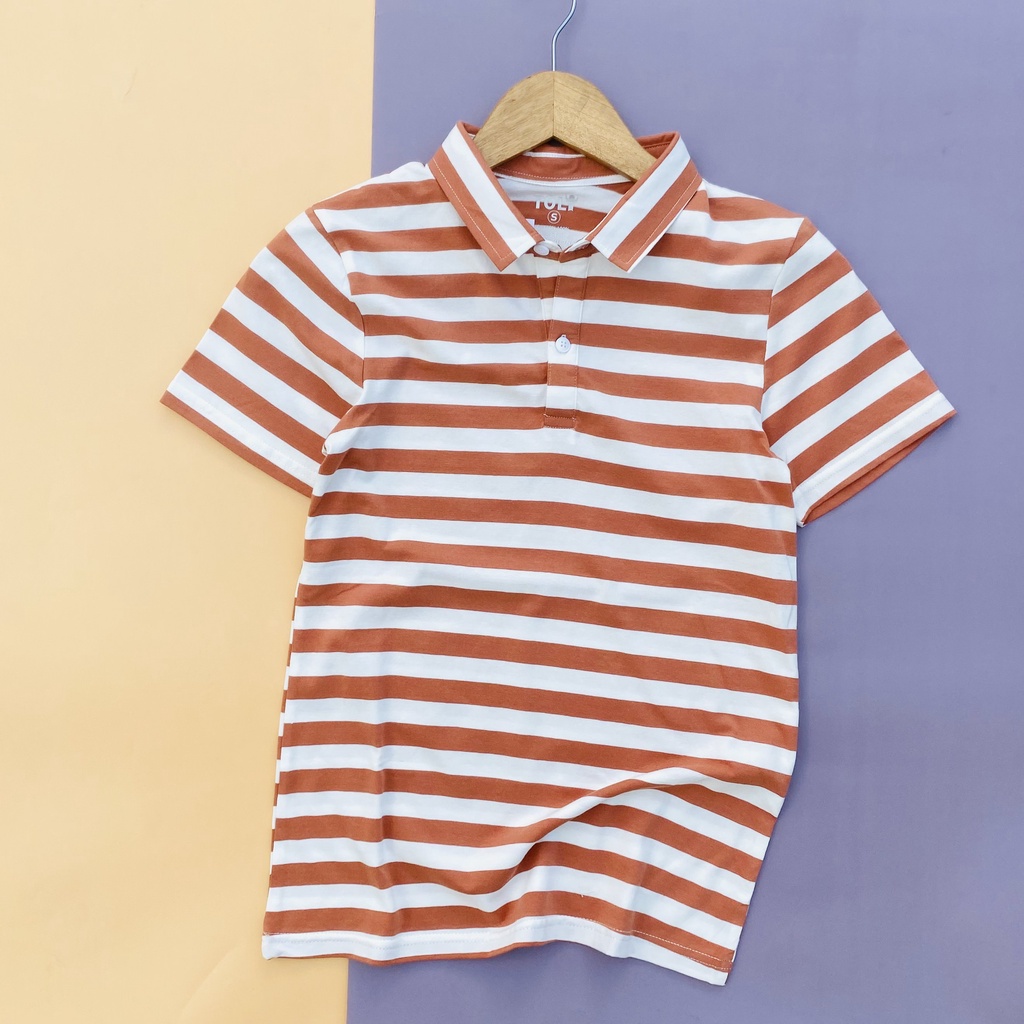 Áo thun nữ Cổ Sơ Mi (Cổ trụ) TOLI, chất cotton 4 chiều mềm mịn, co dãn Sọc ngang 2cm thời trang