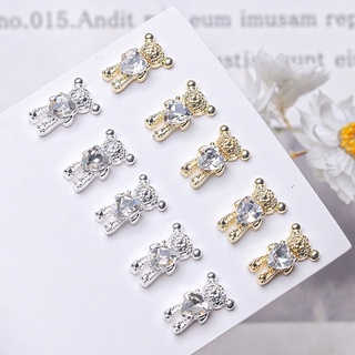 Charm Gấu Đá Ôm Tim Đá Trắng Cao Cấp Đính Móng