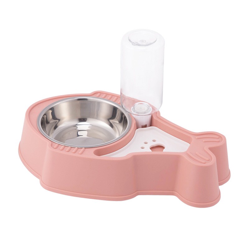 Bát ăn cho mèo - Bát ăn cho chó ruột Inox kèm bình nước tự động