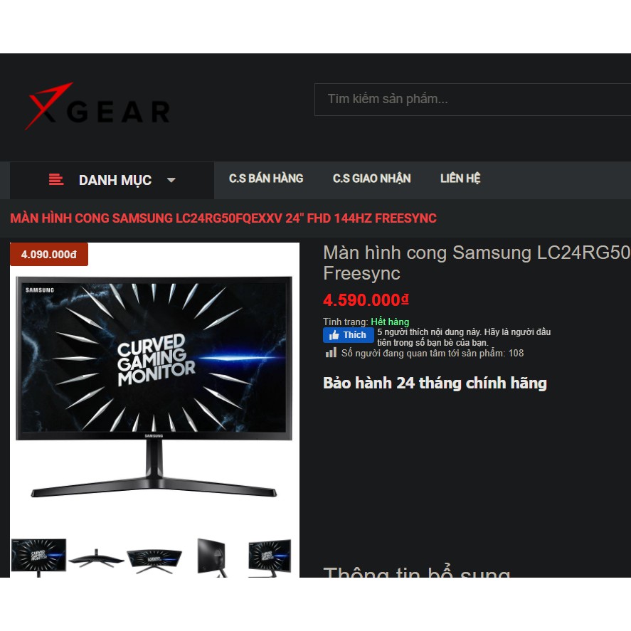 Màn hình cong Samsung LC24RG50FQEXXV 24″ FHD 144Hz Freesync - MƯỢT MÀ - HÀNG CHÍNH HÃNG - BẢO VỆ TỐT -  KO HAY MỎI MẮT | BigBuy360 - bigbuy360.vn