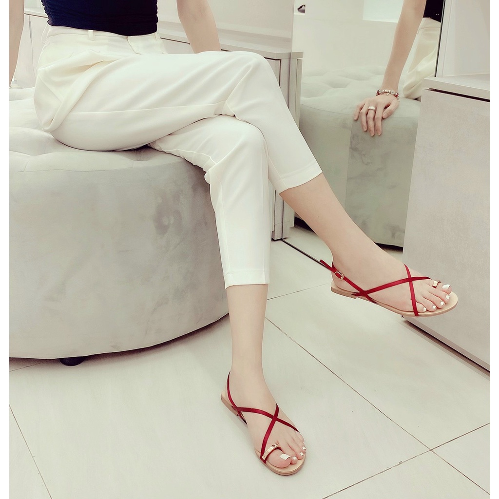 Sandal Nữ- Giày Sandal Trệt Xỏ Ngón Quai Chéo Xinh Xắn Cho Mùa Du Lịch Hè Hàng VNXK