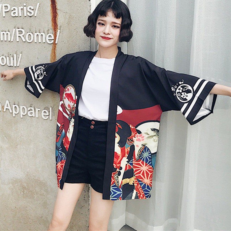 Áo khoác Kimono hoạ tiết in cho nữ