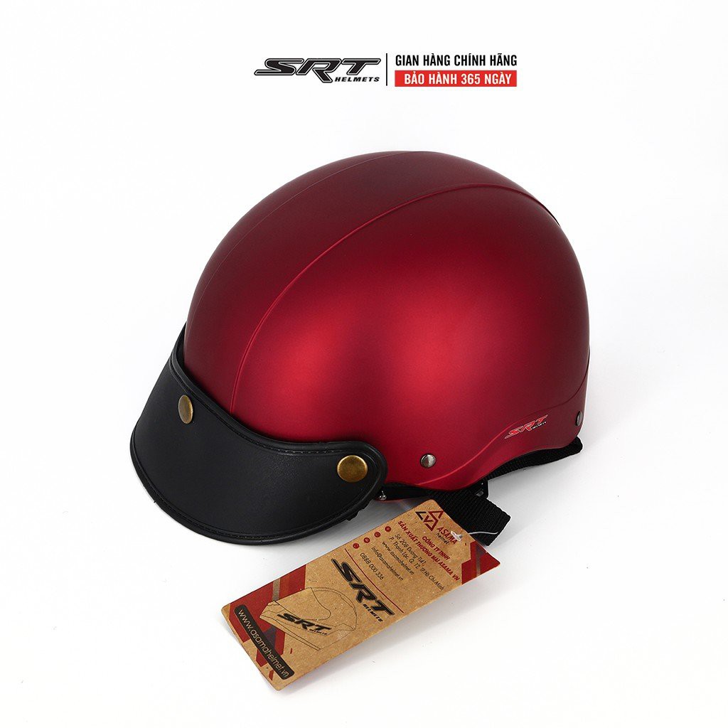 Mũ bảo hiểm nửa đầu SRT - Nón kiểu sơn trơn - Màu đỏ đô