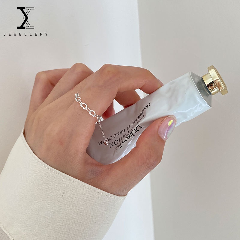 Nhẫn mạ bạc 925 thiết kế dây xích mềm có thể điều chỉnh kích thước