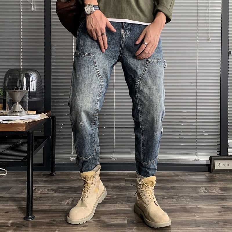 Quần jeans ống đứng phối túi hộp thời trang cho nam