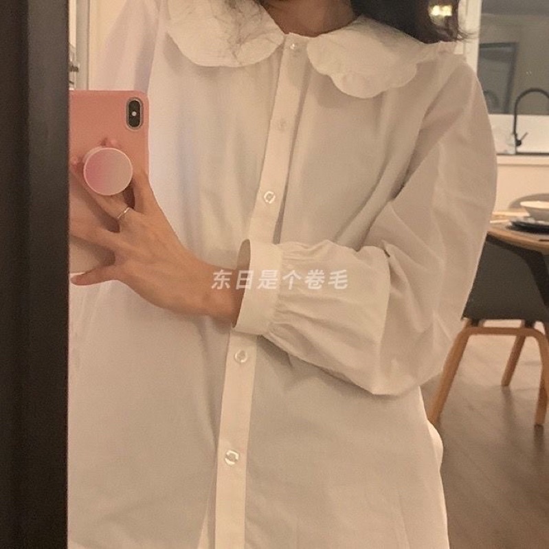 FREESHIP ÁO SƠ MI TRẮNG CỔ BÈO VINTAGE SIÊU XINH
