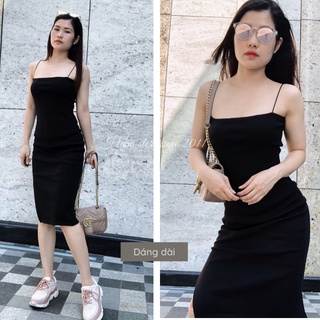 Váy ôm body sợi bún, đầm ôm 2 dây,dáng dài