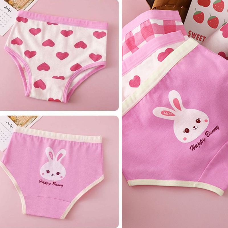 Set 3 Quần Lót Trẻ Em Chất Cotton In Họa Tiết Hoạt Hình Ngọt Ngào Dễ Thương