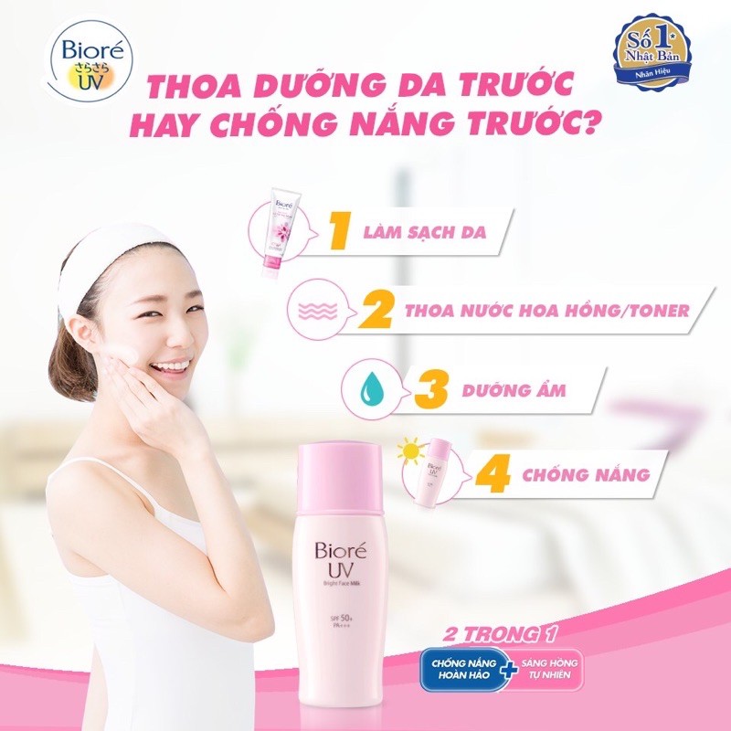 Sữa Chống Nắng Dưỡng Da Sáng Hồng SPF50+ PA+++ UV Bright Face Milk Bright Skin Bioré 30ml