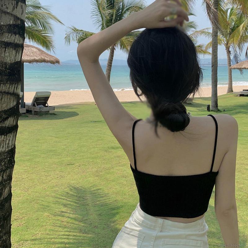 Áo Hai Dây Dệt Kim Màu Trơn Cho Nữ