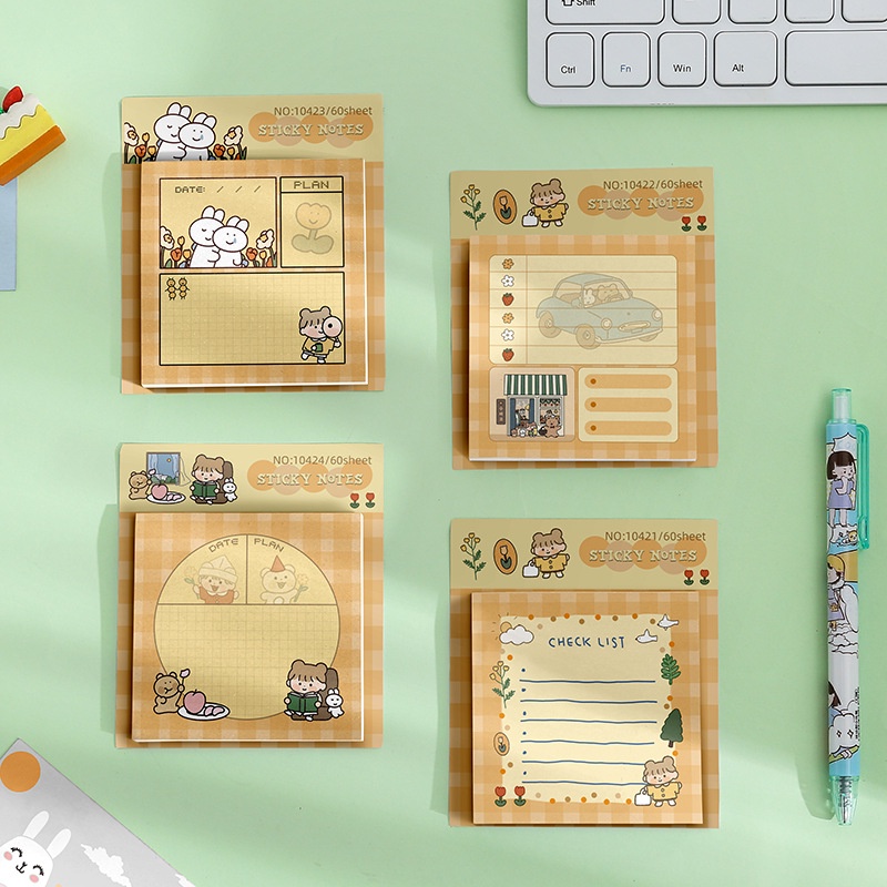 Bộ 60 Tờ Giấy Dán Ghi Chú Họa Tiết Hoạt Hình Kiểu Hàn Quốc Sáng Tạo