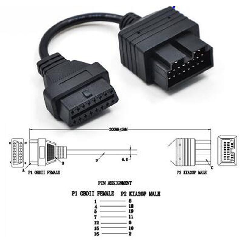 Dây Cáp Kết Nối Máy Chẩn Đoán Lỗi Elm327 OBD 2 Cho KIA 20 Pin Sang 16 Pin OBD2