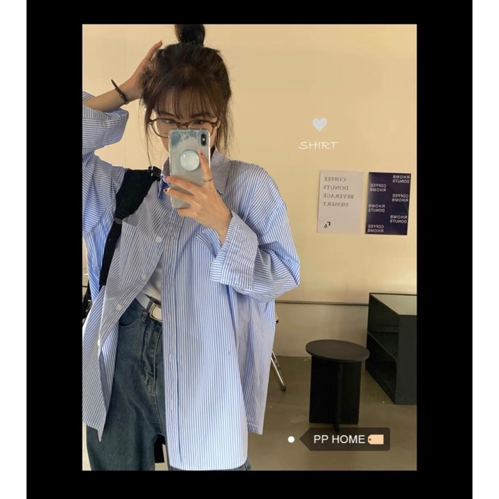 Áo sơmi kẻ sọc túi ngực dáng unisex hàng chuẩn l1 phong các Hàn Quốc -Cuastore.vn