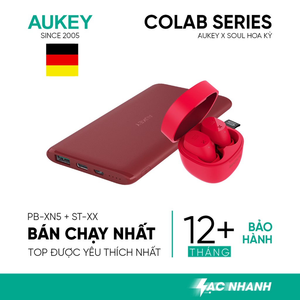 Pin Sạc 5.000mAh AUKEY PB-XN5 và Tai Nghe TWS Soul ST-XX - Hàng Chính Hãng