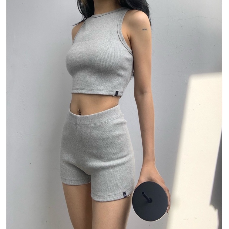 Tank Top Và Quần Đùi Xám- Tiệm Mềm Croptop