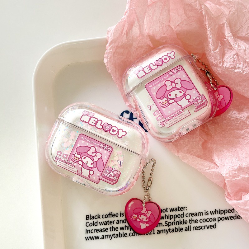 Vỏ Bảo Vệ Hộp Sạc Tai Nghe Airpods Pro 1 2 3 2021 Chống Sốc Hình Mèo Hello Kitty Melody Phối Kim Tuyến Lấp Lánh Dễ Thương