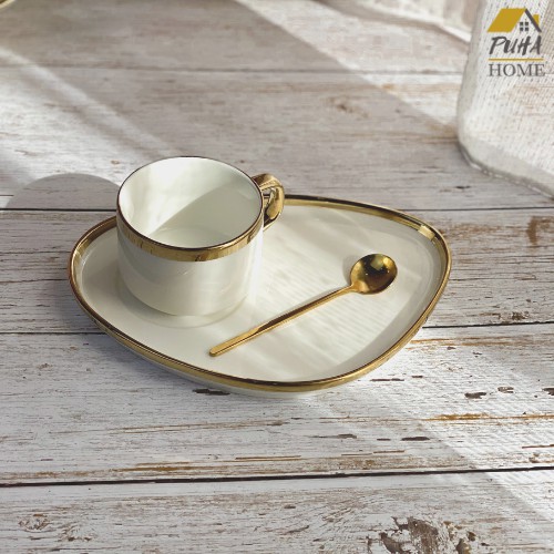 Set cốc cà phê và đĩa ăn sáng decor ♥️ ♥️ set cốc đĩa sứ kèm thìa mạ vàng phong cách Bắc Âu