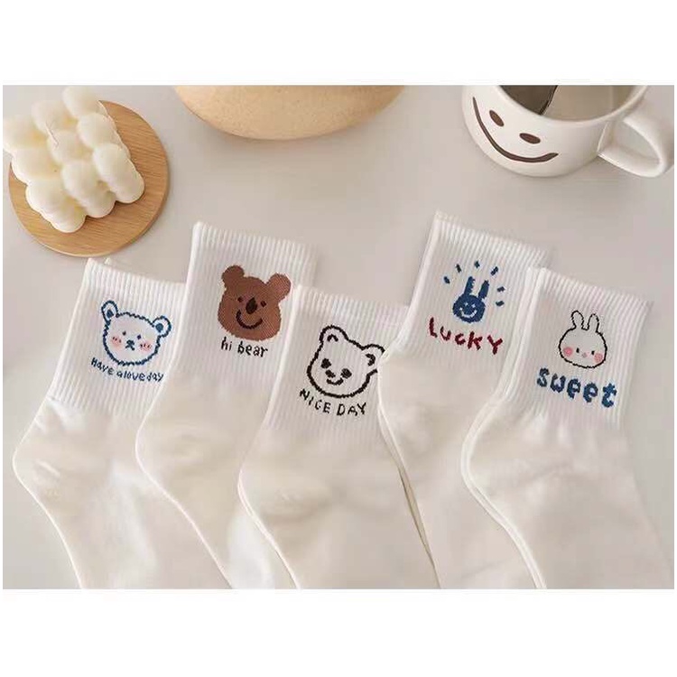 Tất vớ nữ cổ cao cotton set tất gấu ở cổ dễ thương phong cách hàn quốc Tumie Store