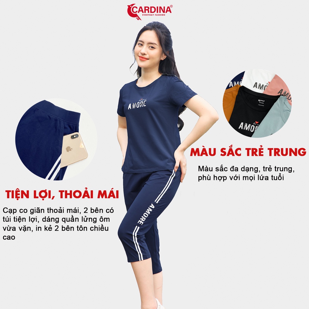 Đồ Bộ Nữ 𝐂𝐀𝐑𝐃𝐈𝐍𝐀 Chất Cotton Cao Cấp  Kiểu Dáng Thể Thao Bộ Mặc Nhà Áo Cộc Tay In chữ Quần Lửng 2CF02