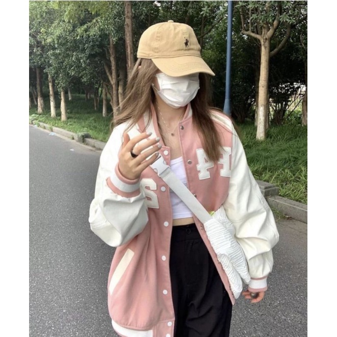 Áo Khoác Bomber Dạ Phối Tay Da Trần Phao Dáng Rộng Unisex Cho Cả Nam Nữ Chữ E426 | BigBuy360 - bigbuy360.vn