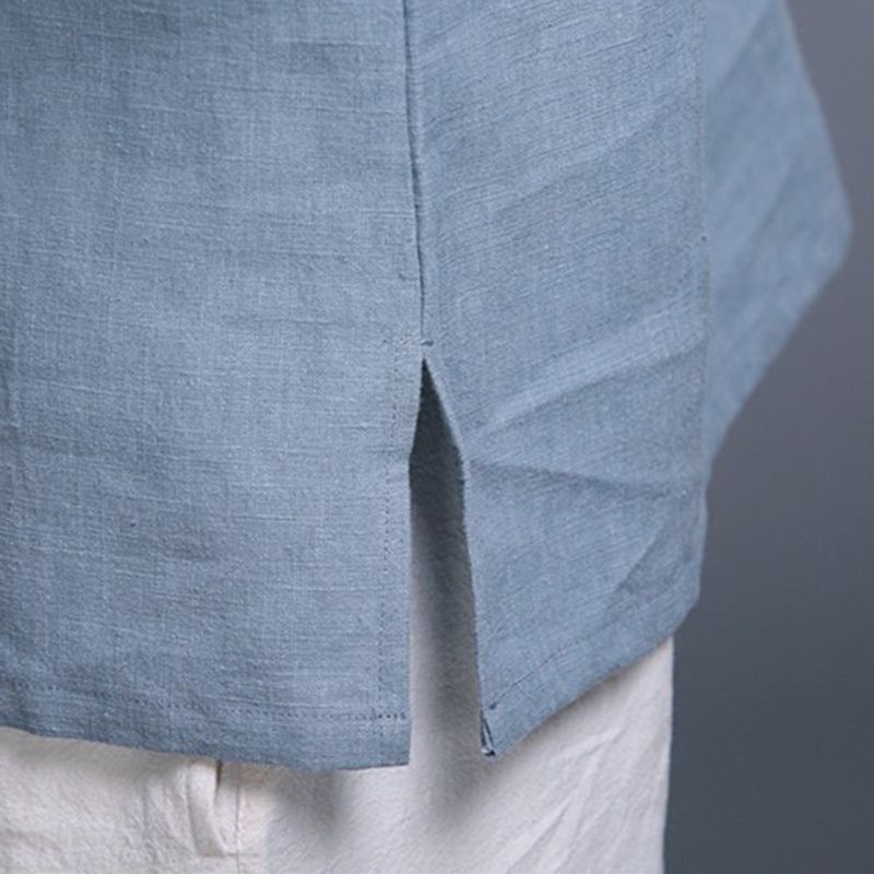Men's Cotton Linen Casul T-shirt Tops Long Sleeve Casual Button Shirts Top Linen Long Sleeve Shirt Breathable and Sweat