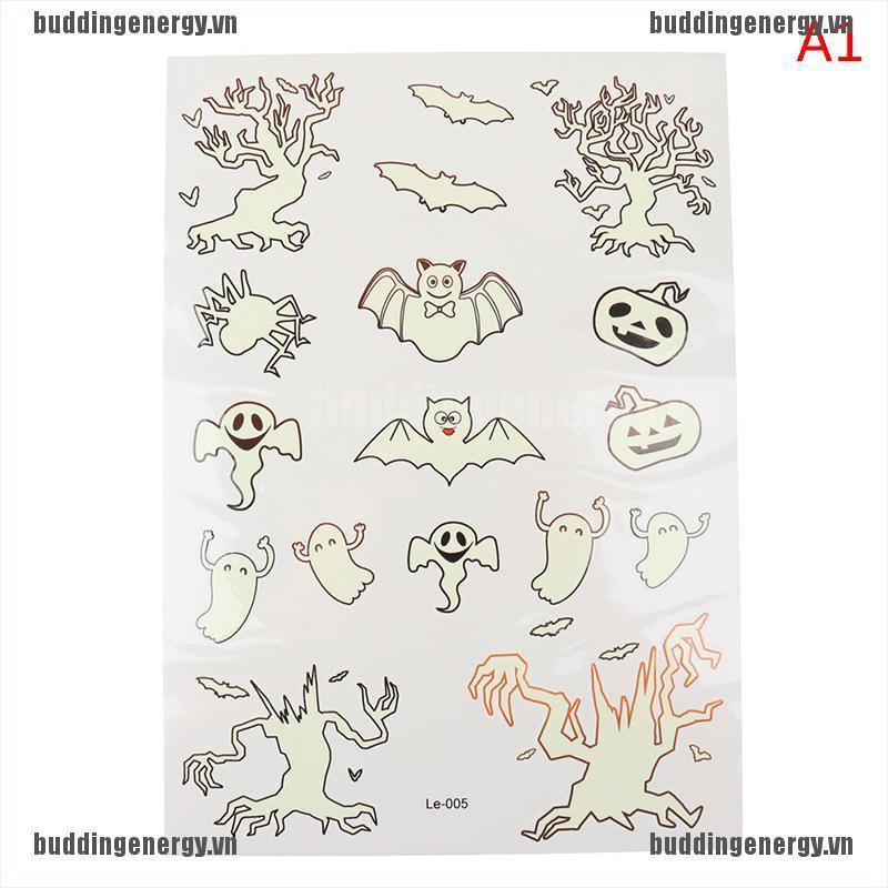 Miếng Sticker Dán Hình Xăm Dạ Quang Chống Nước Phong Cách Halloween Độc Đáo Tiện Dụng