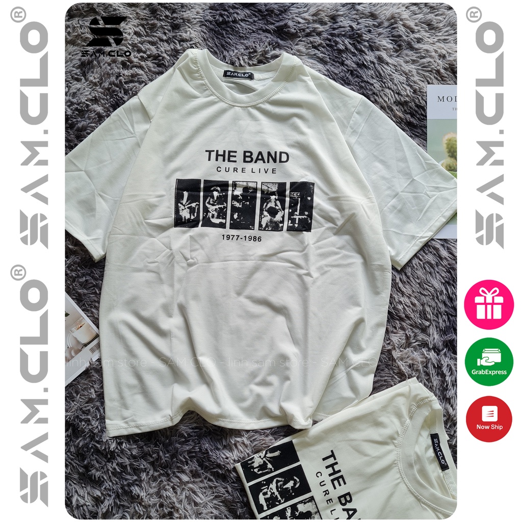 Áo thun tay lỡ nam nữ SAM CLO phông form rộng dáng Unisex, mặc lớp, nhóm, cặp in chữ THE BAND CURE LIVE