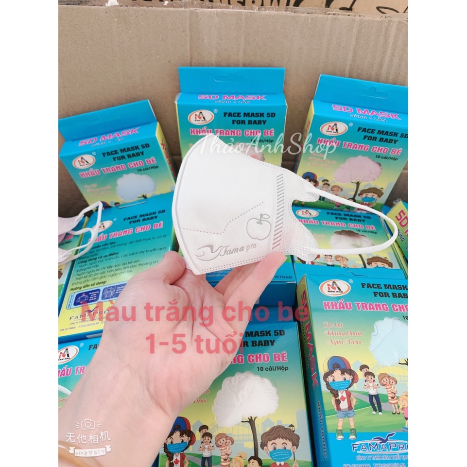 Khẩu Trang 5D Kids Nhật Minh Dày Dặn Hộp 10 cái dành cho bé từ 1-5 Tuổi