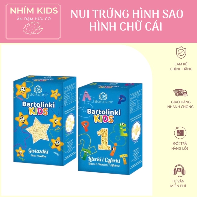 Nui sao/nui chữ trứng hữu cơ Bartolini 250g cho bé từ 7 tháng