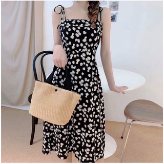 Đầm Xoè Hai Dây Hoa Cúc, Đầm Hai Dây Đi Biển, Đầm Xoè Dạo Phố, Đầm Hoa Cúc Xinh Xắn