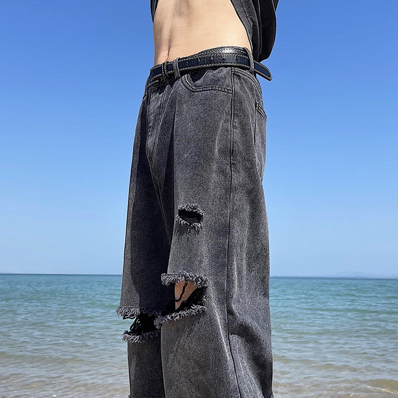 Quần Jean Ống Rộng Phối Rách Cá Tính Theo Phong Cách Mỹ Dành Cho Nam / Size S-3