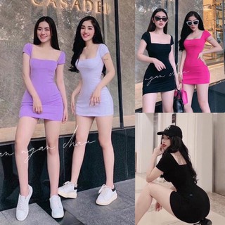 Đầm thun đen body tay ngắn