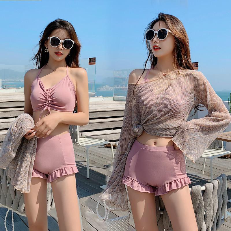 ♦❁♧Fairy Fan Áo tắm Nữ Hàn Quốc Ins bảo thủ mỏng che bụng Bikini ba mảnh Hot Spring dài tay