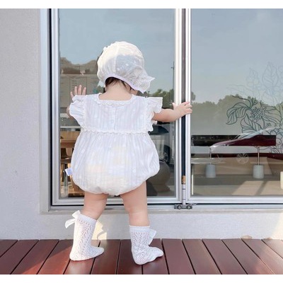 Bộ Áo Liền Quần Ngắn Tay Thêu Hoa Cho Bé Gái 0-2 Tuổi