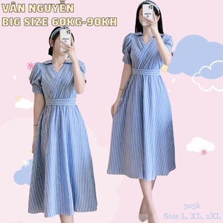 Đầm sọc big size chéo ngực từ 60kg-90kg