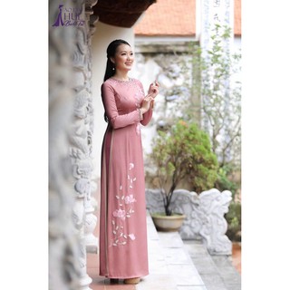 SET BỘ ÁO DÀI LỤA TÂY THI THÊU HOA KẾT HẠT ĐÁ SANG TRỌNG - LS289425 - HÀNG THIẾT KẾ