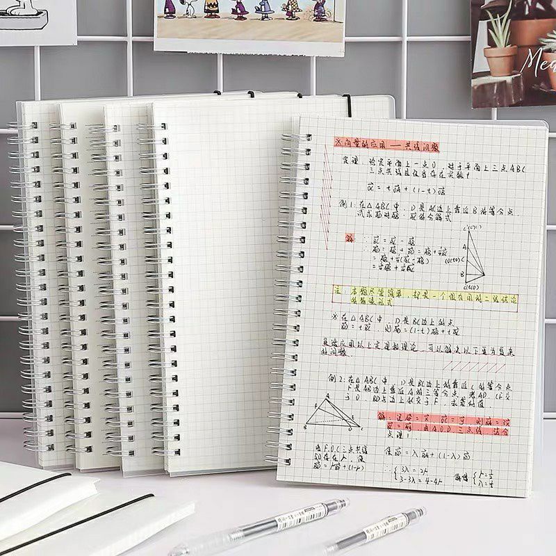 Sổ lò xo innox không rỉ 160 trang có dòng kẻ, sổ ghi chép giấy refill còng xoắn bìa nhựa trong Bullet Journal