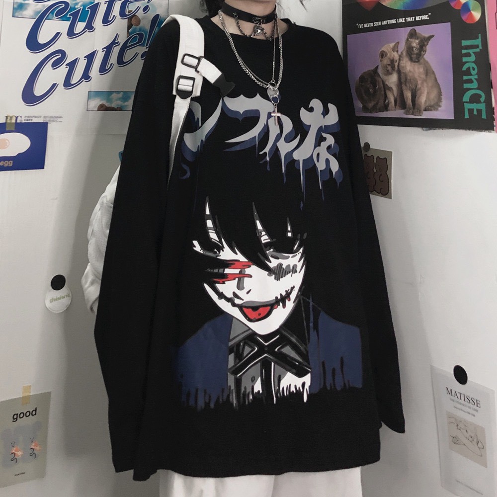 Áo thun tay dài Anime form rộng NEKO.SG, Áo thun Streetwear SWT11 NoBrandCotton