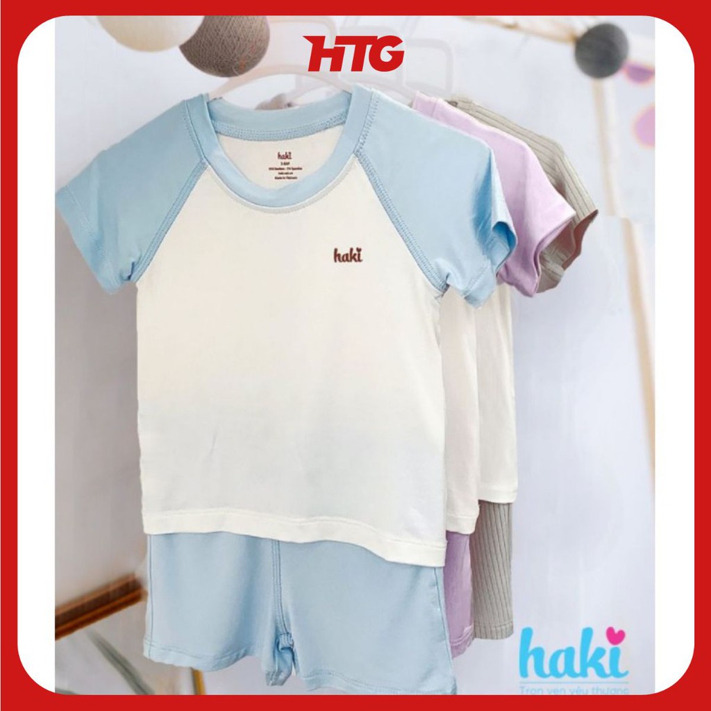 Bộ quần áo trẻ em ngắn tay raglan vải sợi tre cao cấp Haki