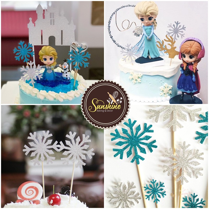 Bông Tuyết Nhũ Cắm Bánh Topper Trang Trí Bánh [10 que]
