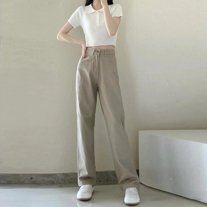 Quần Jeans Nữ Màu Đen Trắng Nâu Sữa Ống Đứng Phom Suông Cài 1 Cúc Chất Loại 1 Phong Cách Ulzzang Basic Mặc Hàng Ngày