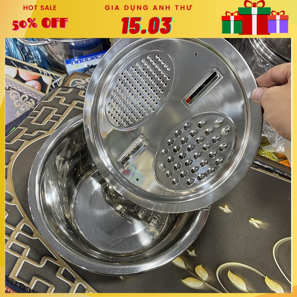 [Rẻ vô địch] Bộ Thau Inox Kích Thước 26cm Và Bàn Bào Đa Năng Inox Đa Dụng