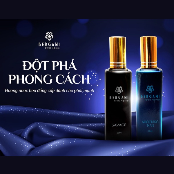 Combo Nước Hoa Nam Thơm Lâu Bergami Savage và Shocking Man, Nước Hoa Chính Hãng Mùi Hương Nam Tính, Lưu Hương 6H 35ml