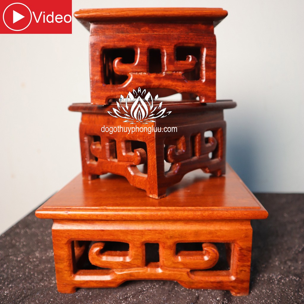 Kỷ ba lỗ gỗ hương, Đôn gỗ nhất sơn cao 8cm mặt vuông 12cm đến 22cm