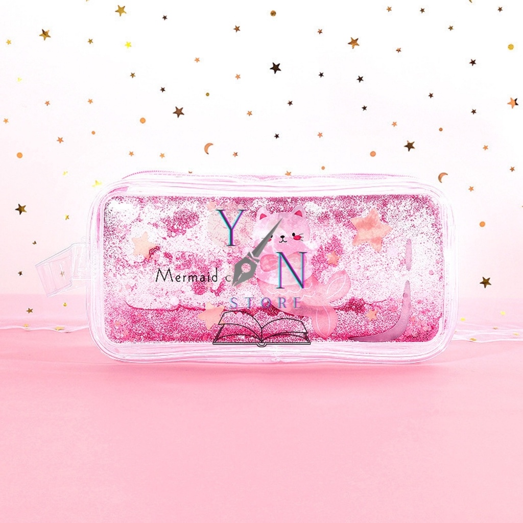 Hộp Bút Trong Suốt Nhựa PVC Chống Nước Cát Nhũ Siêu Xinh