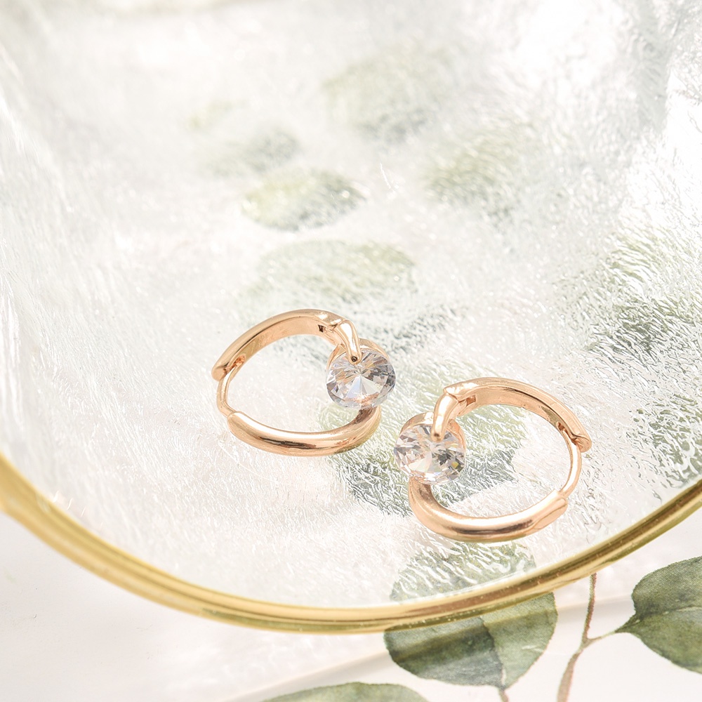 Khuyên Tai Hình Học Đính Đá Zircon Đơn Giản Sáng Bóng Phong Cách Hàn Quốc Cho Nữ