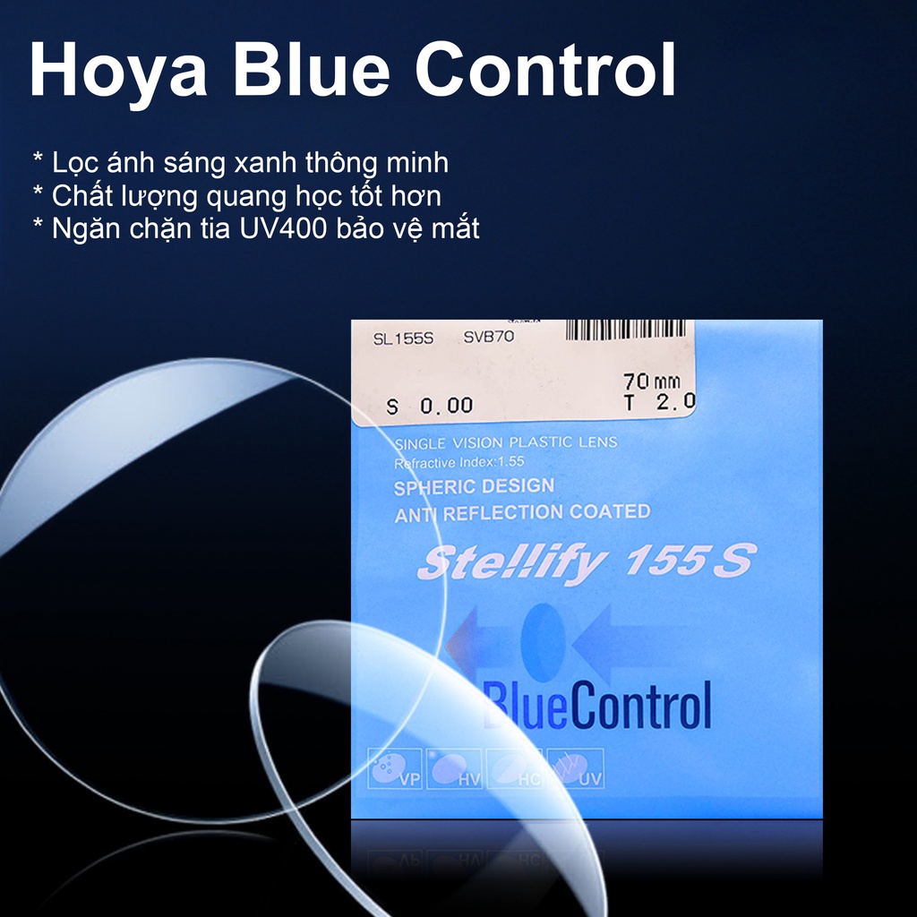 Mắt kính cận nam nữ EYE PLUS Hoya Blue chính hãng chống lóa, ánh sáng xanh và tia uv